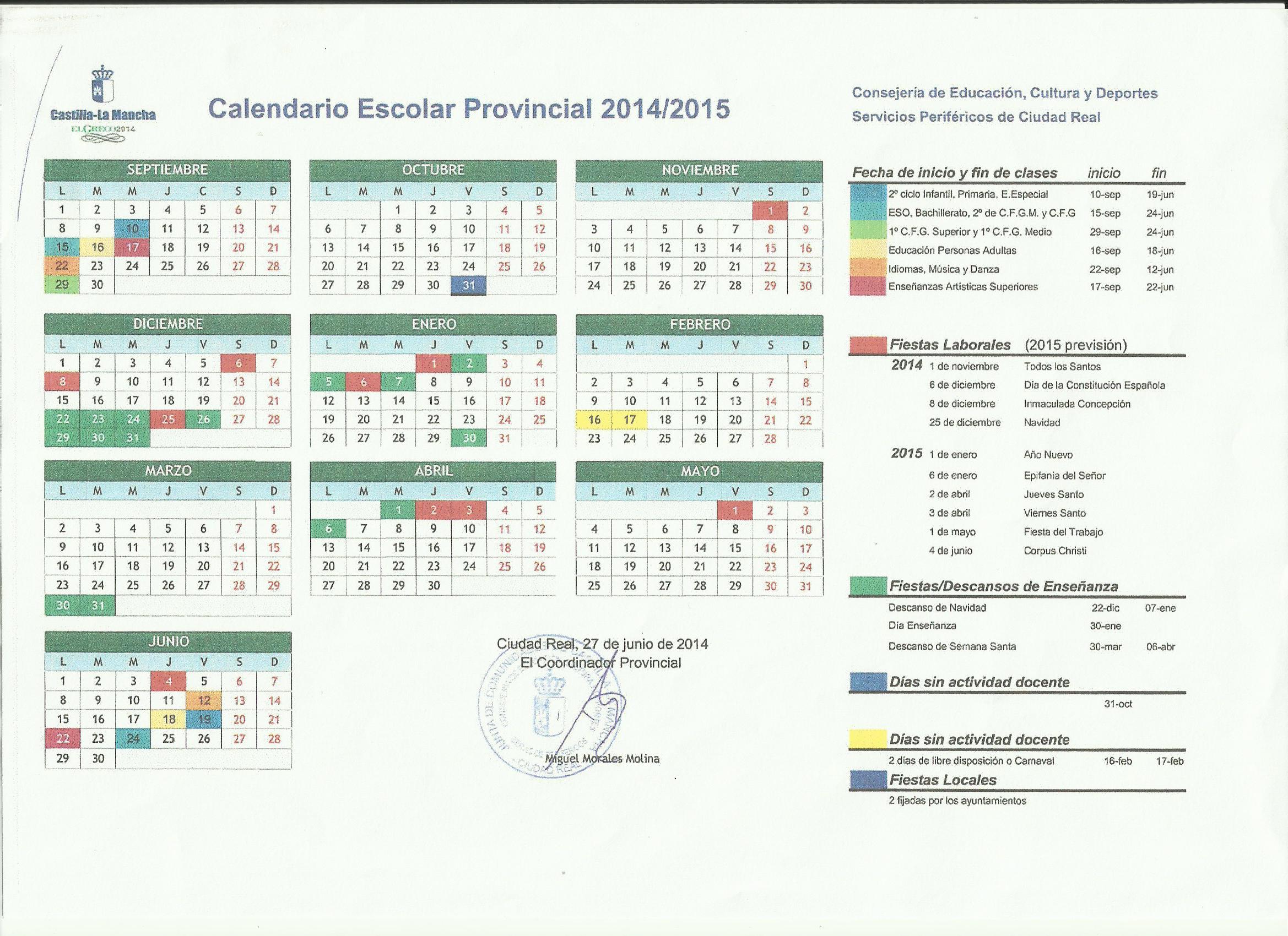 Calendario escolar curso 14 - 15