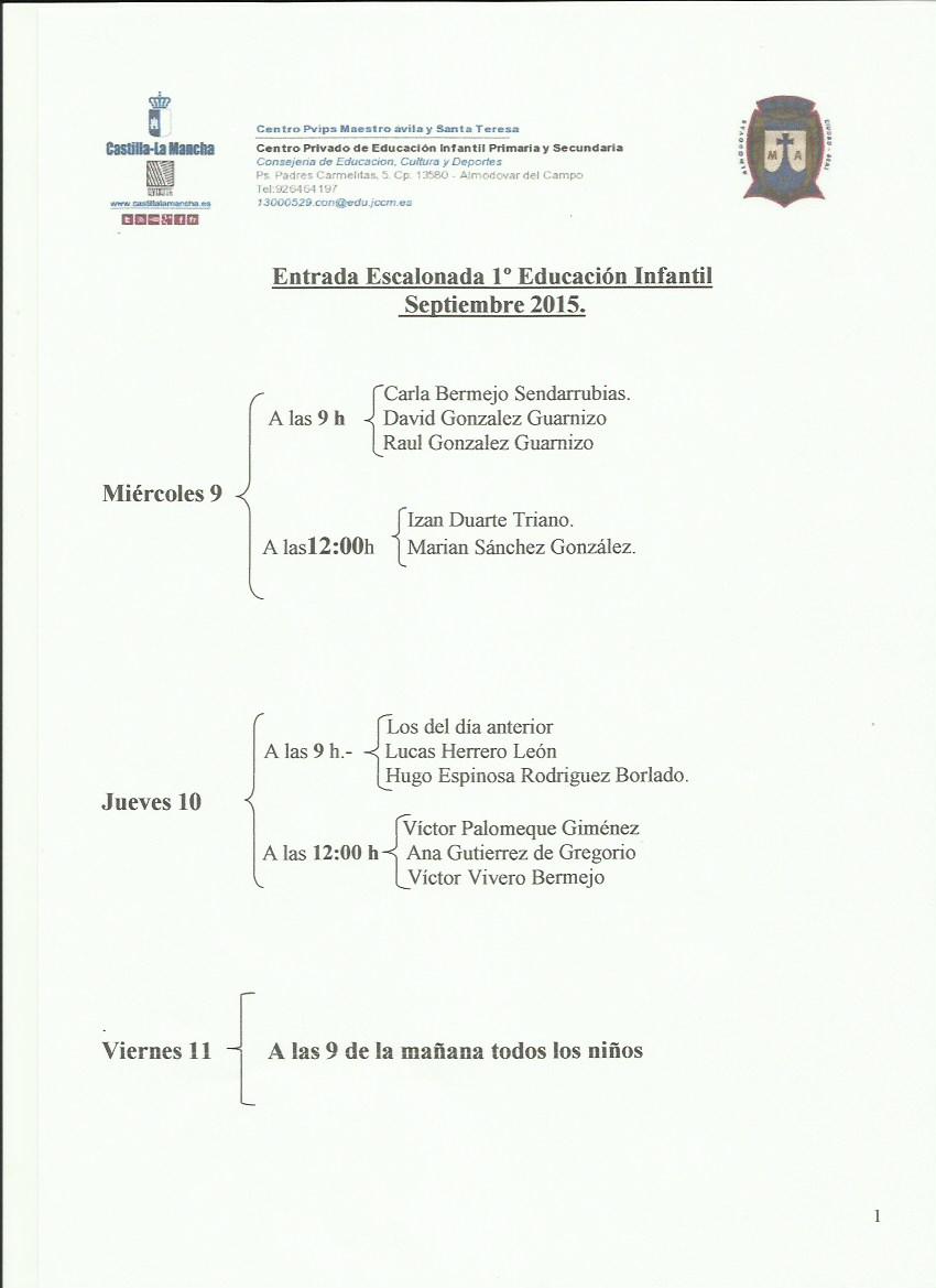 Entrada escalonada curso 15-16