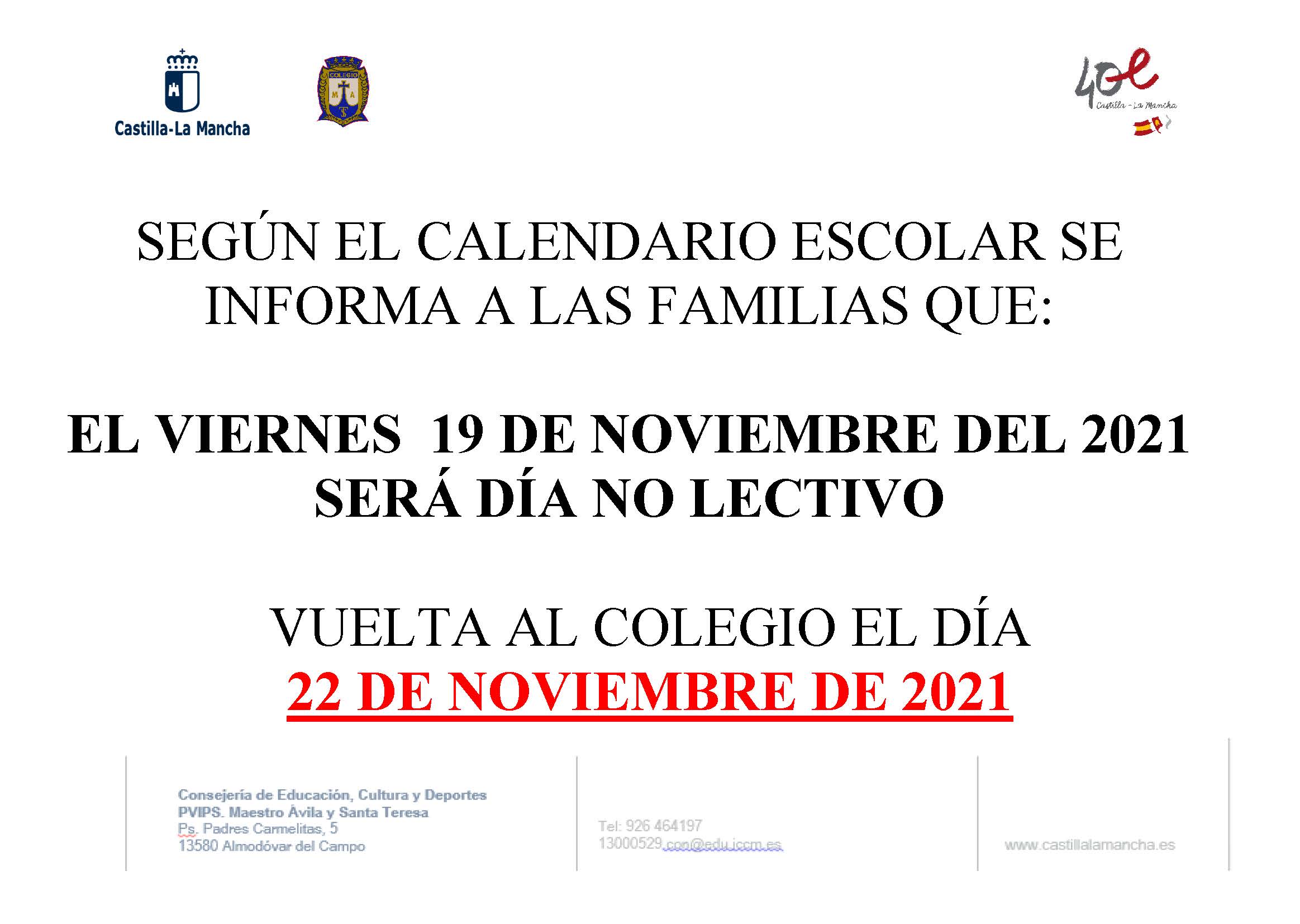 Festivo 19 noviembre