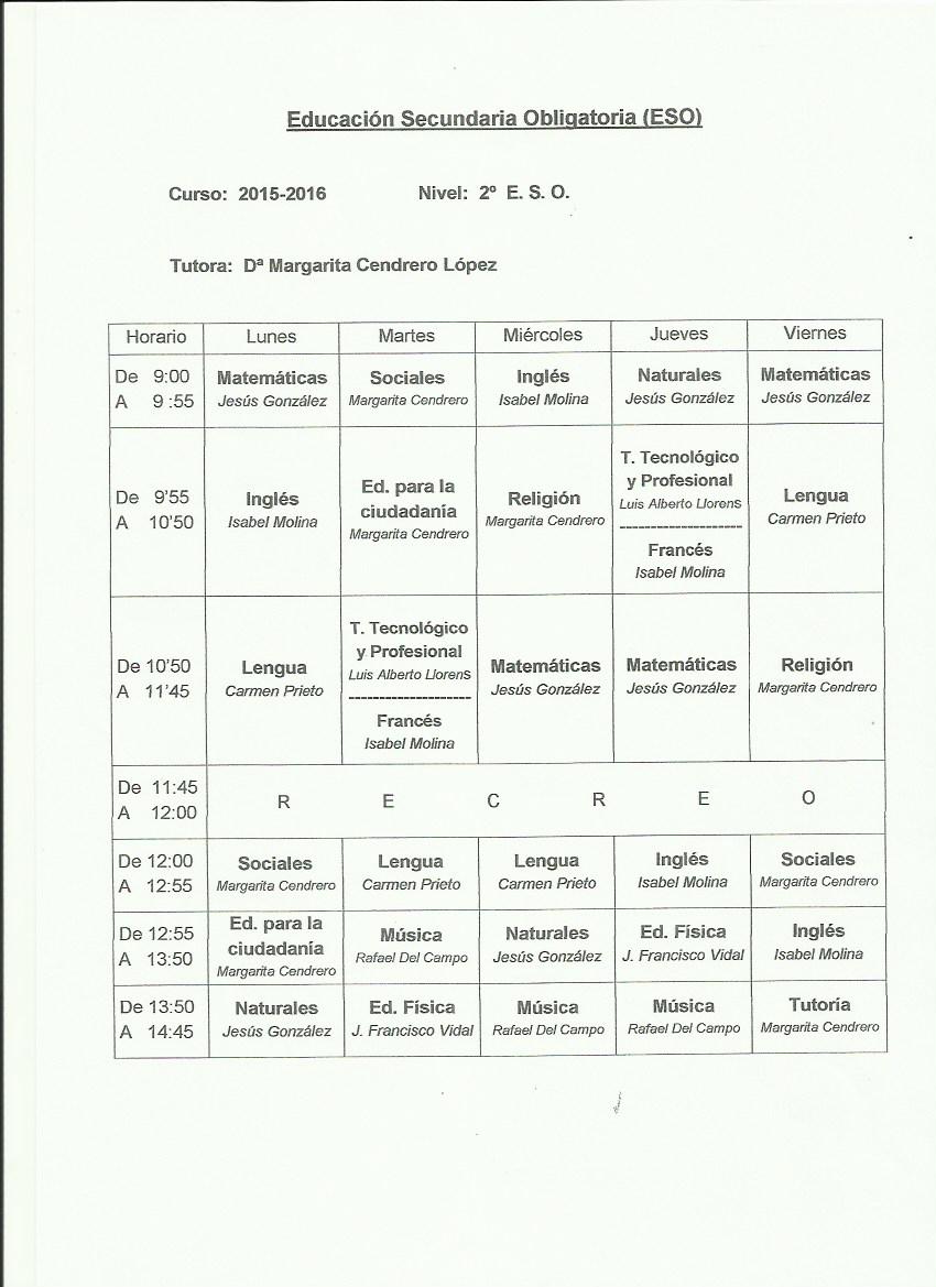 HORARIO 2º ESO